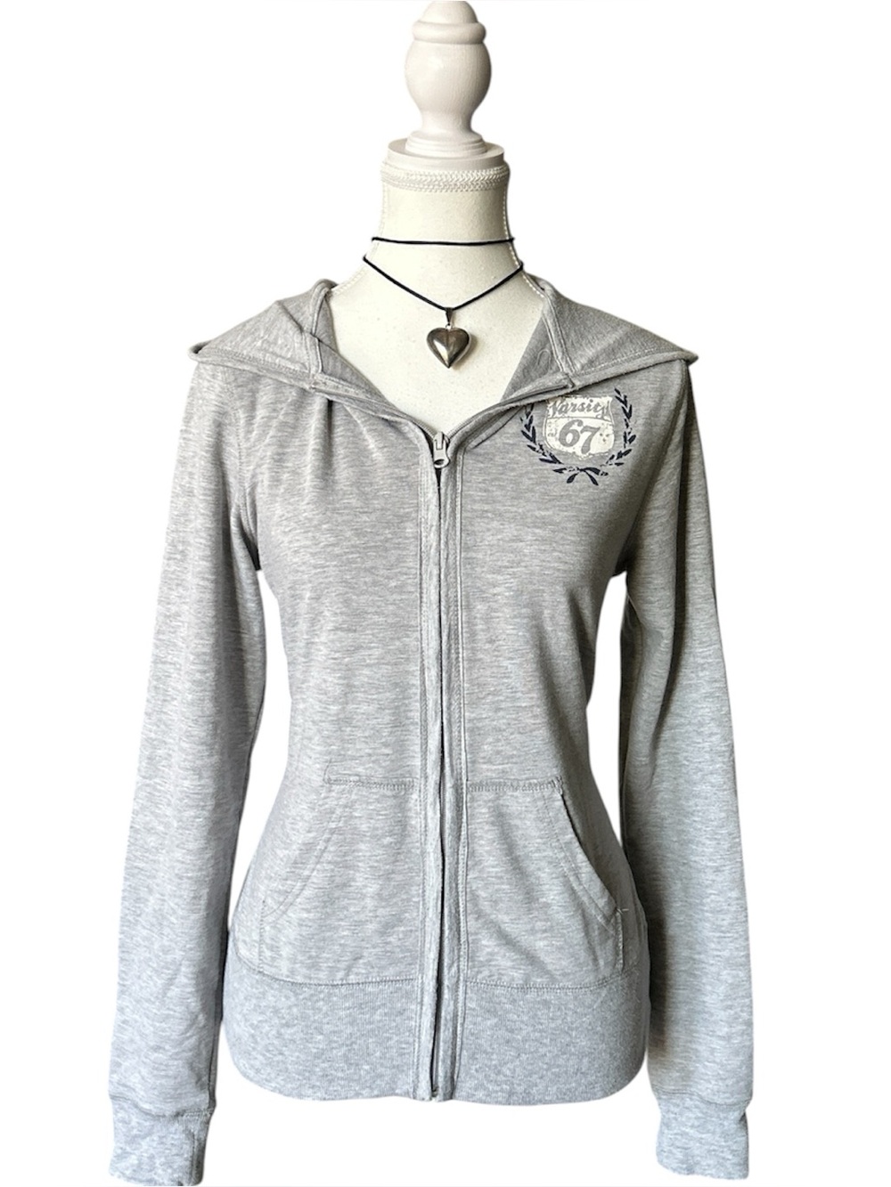 Y2K “G:21” Basic Gray ‘Varsity’ Graphic Zip-up Hoodie